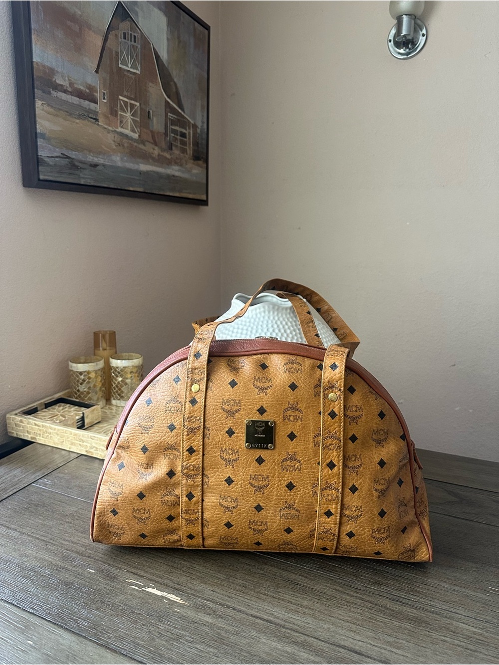MCM Cognac Visetos Monogram Dome Duffel